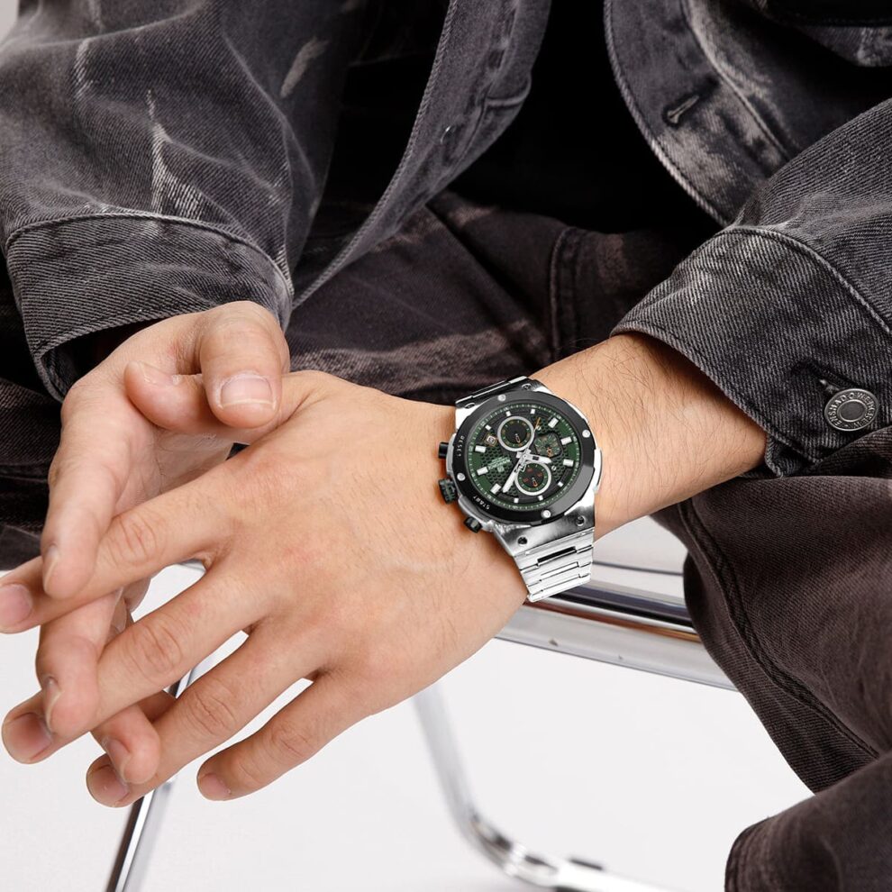 Naviforce NF8072-S-GN-S Men’s Analog Round Watch with Green Dial & Stopwatch
