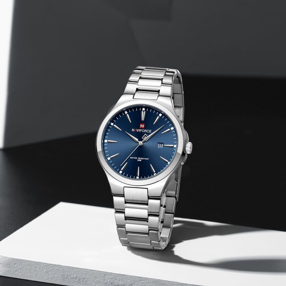 Naviforce NF9214-S-BE Men’s Analog Round Watch with Blue Dial & Monthly Date