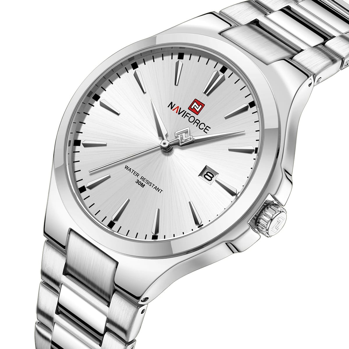 Naviforce NF9214-S-W Men’s Analog Round Watch with White Dial & Monthly Date