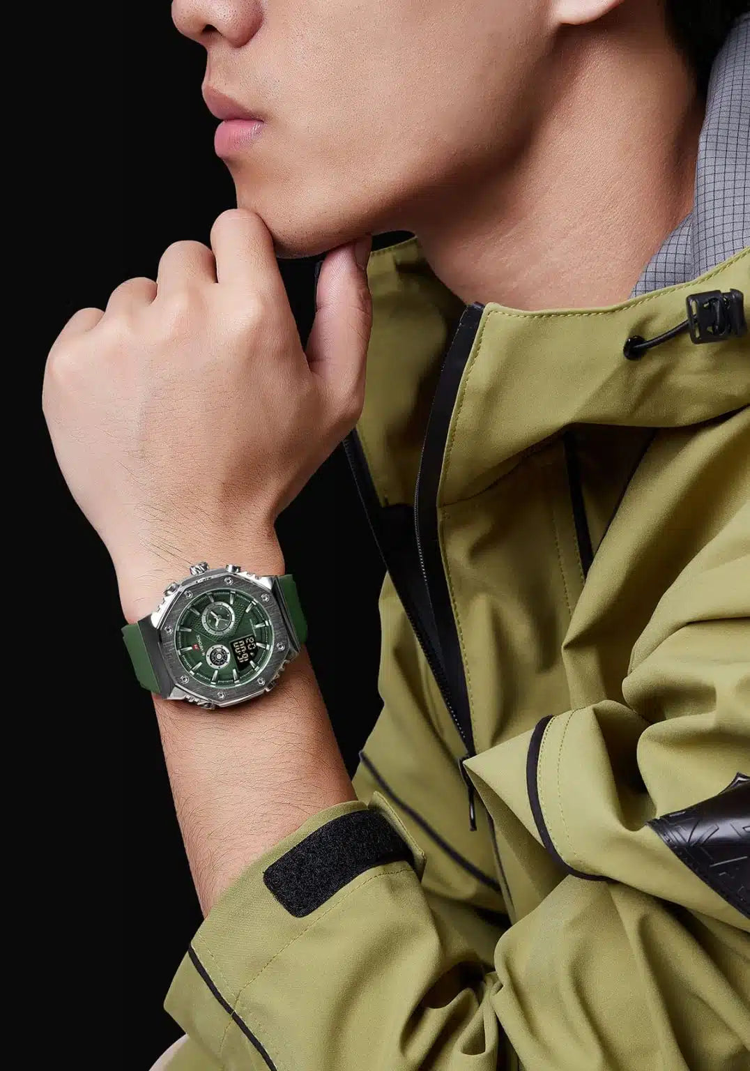 Naviforce NF9216T-S-GN-GN Men’s Analog & Digital Sport Watch – Green Dial Rubber Strap