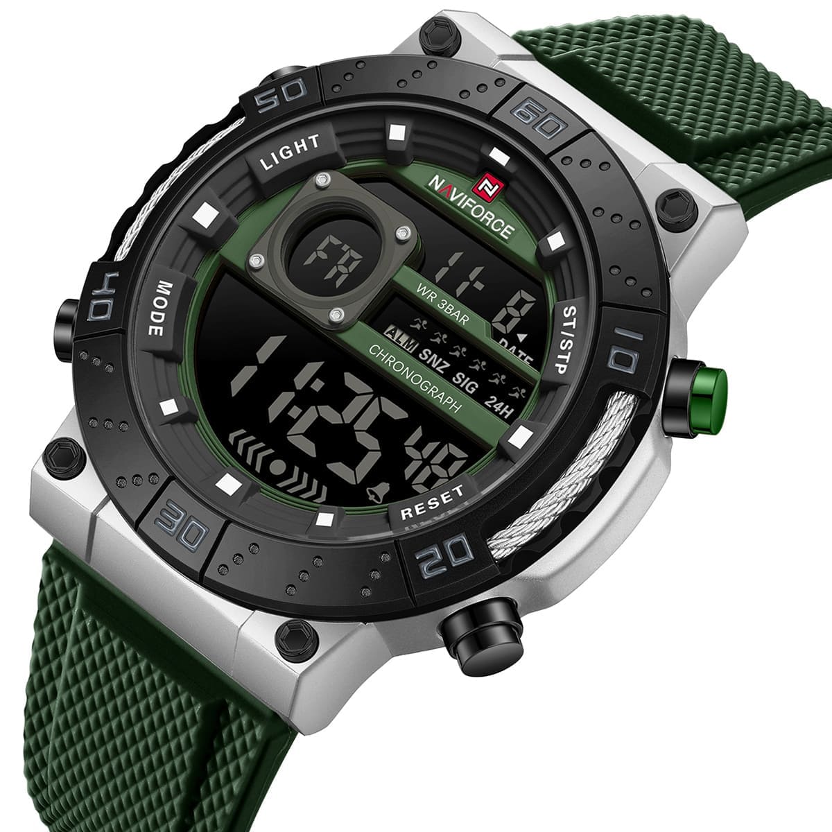 Naviforce NF9241T-S-GN-GN Men’s Digital Round Watch with Stopwatch & Monthly/Weekly Date