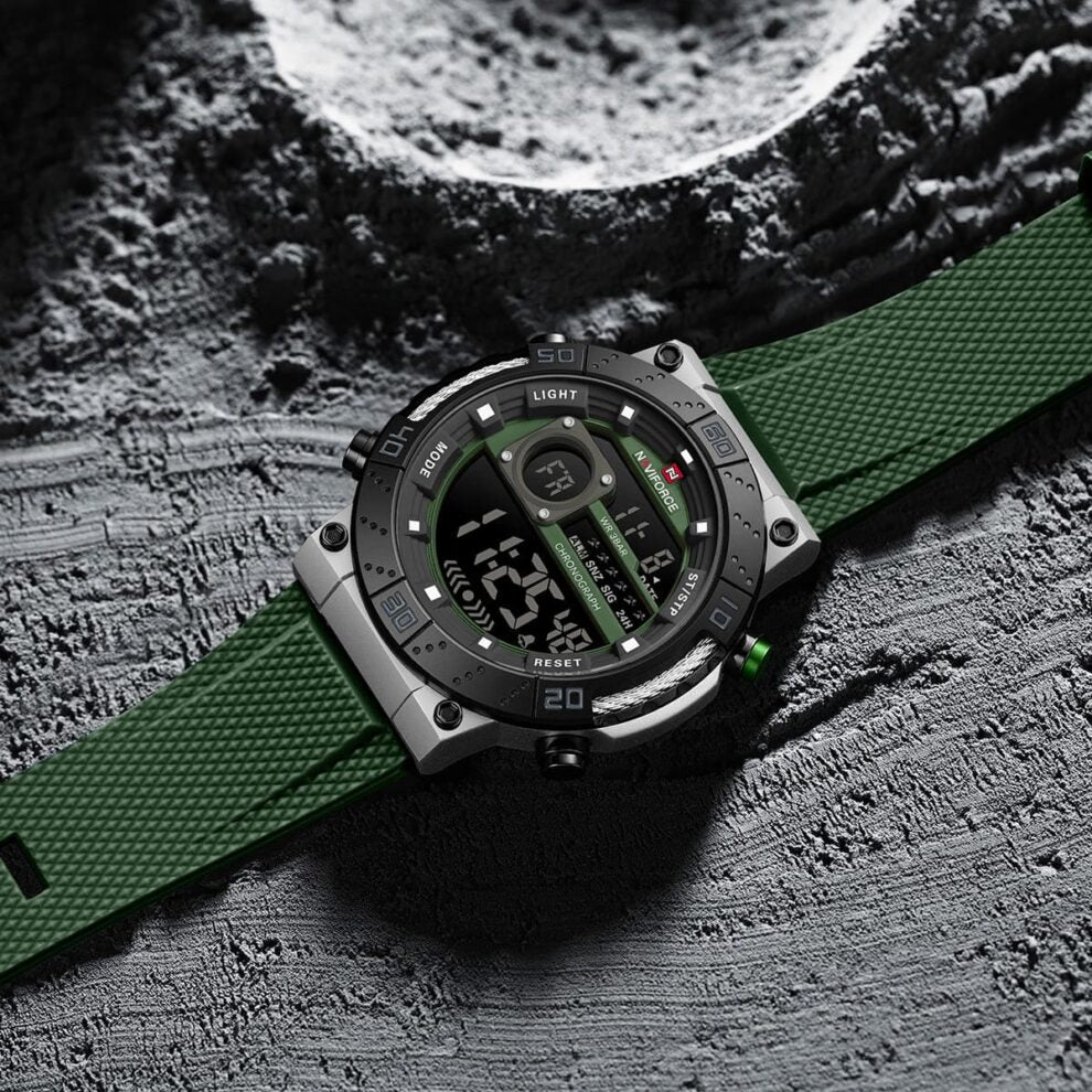 Naviforce NF9241T-S-GN-GN Men’s Digital Round Watch with Stopwatch & Monthly/Weekly Date