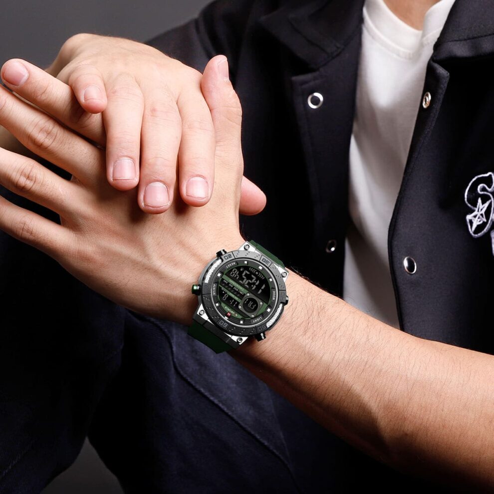 Naviforce NF9241T-S-GN-GN Men’s Digital Round Watch with Stopwatch & Monthly/Weekly Date