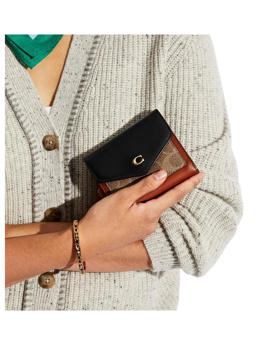 Coach Wyn Small Wallet in Colorblock Signature Canvas (Tan/Black) #0024