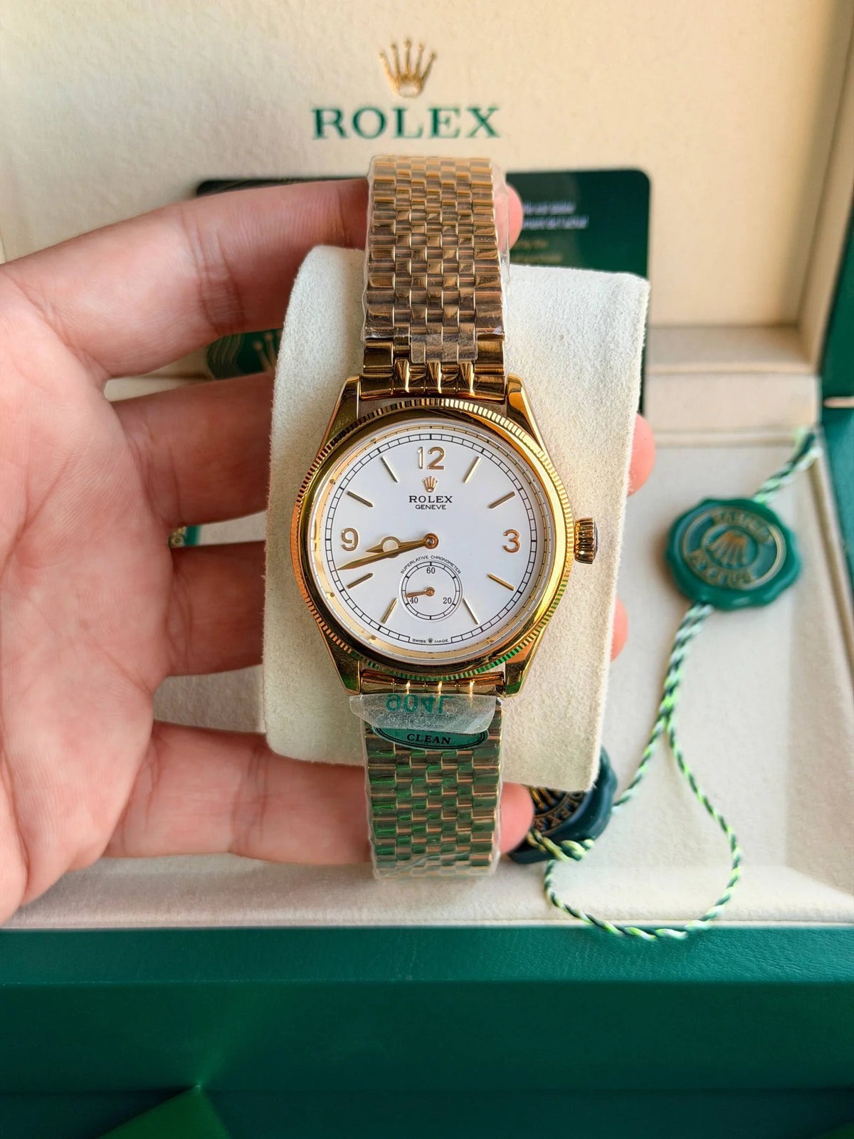 Rolex 1908 Men's Gold-Tone Watch with White Dial – Design -RLX1908-02