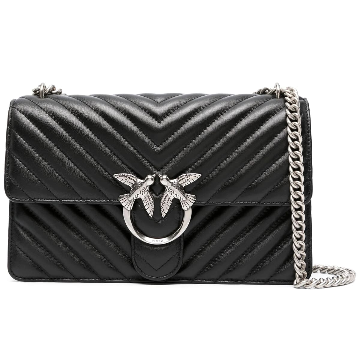 Pinko Women's Leather Crossbody Bag – Black Flap Design with Elegant Everyday Style#02