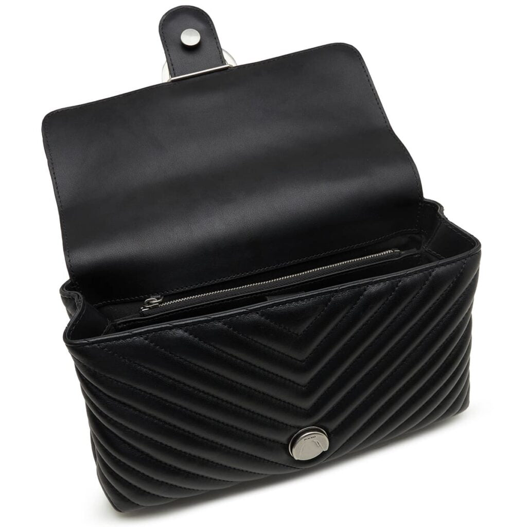Pinko Women's Leather Crossbody Bag – Black Flap Design with Elegant Everyday Style#02