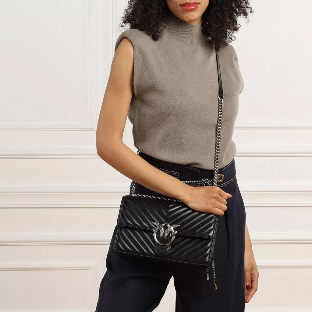 Pinko Women's Leather Crossbody Bag – Black Flap Design with Elegant Everyday Style#02