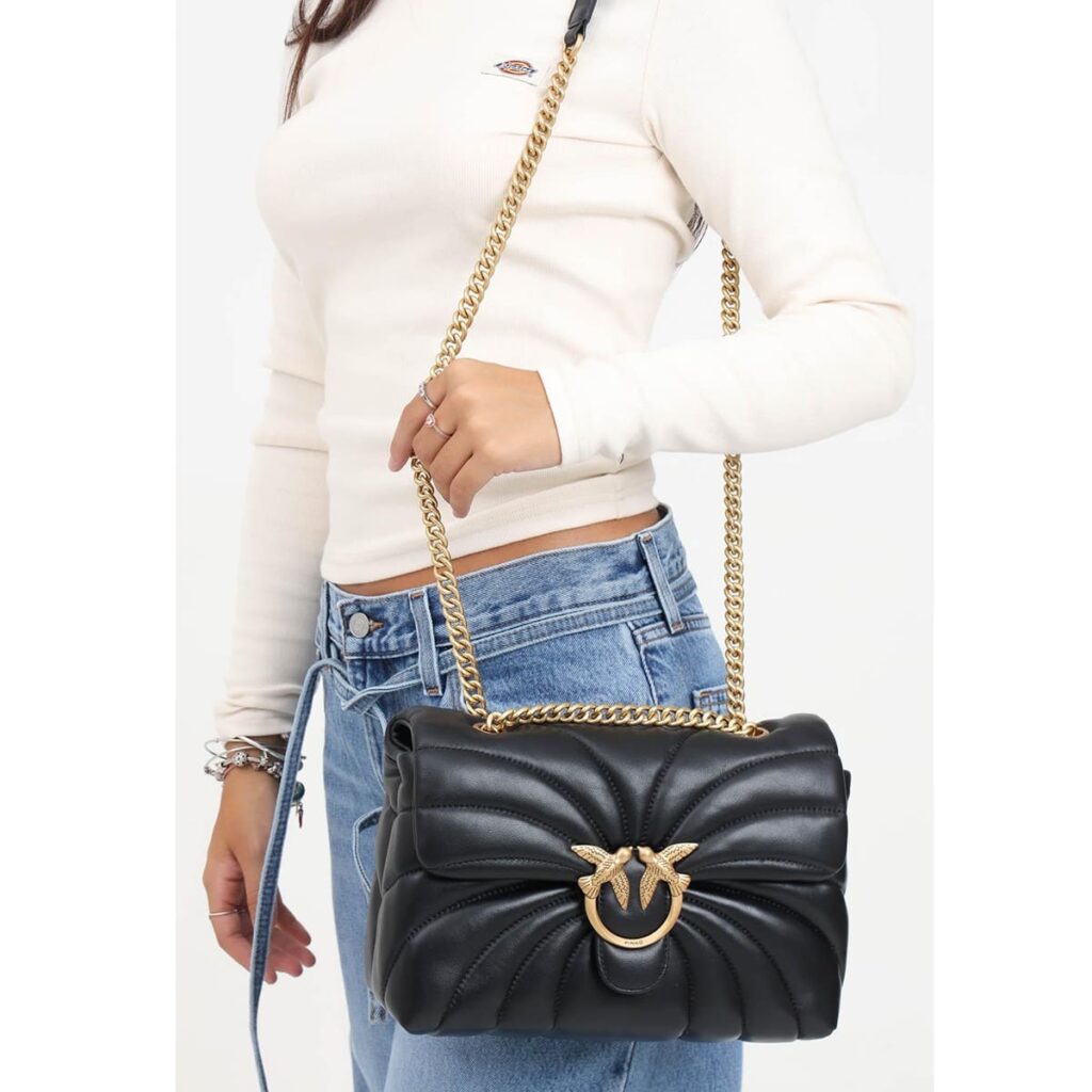 PINKO Women's Black Leather Shoulder & Crossbody Bag – Envelope Flap Design #06