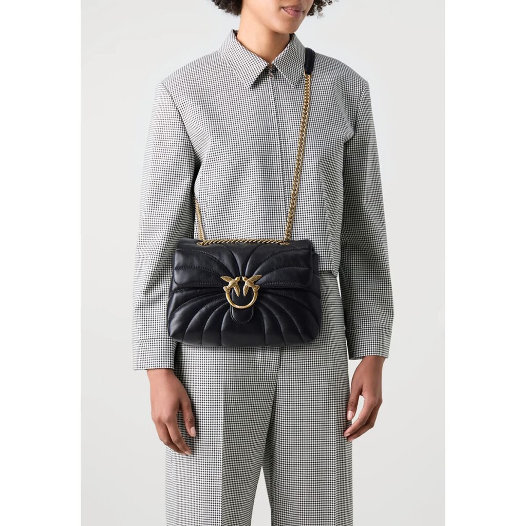 PINKO Women's Black Leather Shoulder & Crossbody Bag – Envelope Flap Design #06