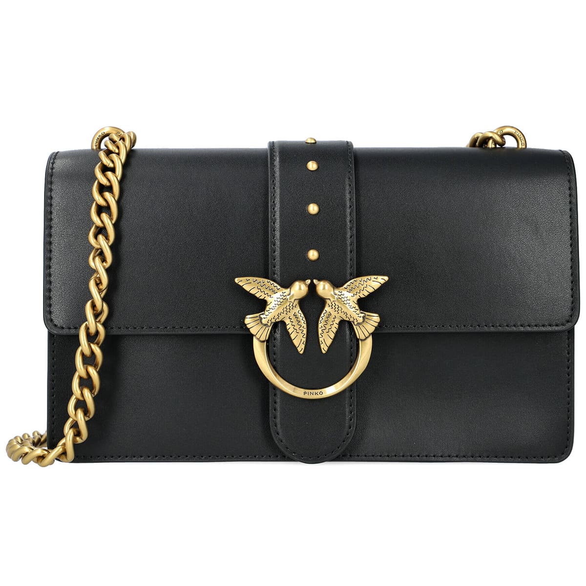 Pinko Women's Leather Shoulder & Crossbody Bag – Black Flap Design with Adjustable Strap#01