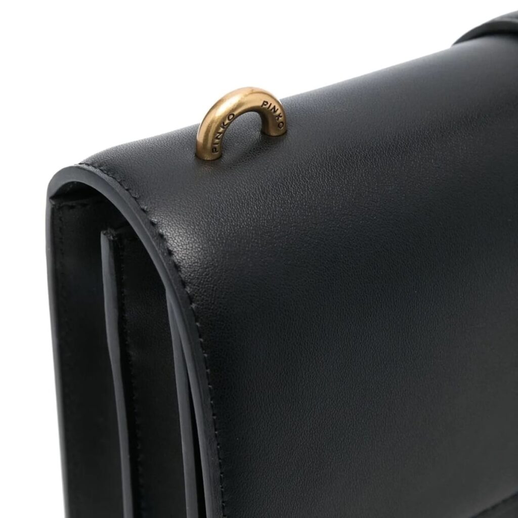 Pinko Women's Leather Shoulder & Crossbody Bag – Black Flap Design with Adjustable Strap#01