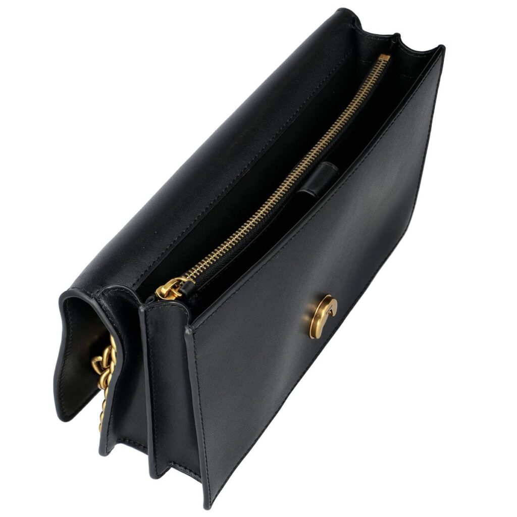 Pinko Women's Leather Shoulder & Crossbody Bag – Black Flap Design with Adjustable Strap#01