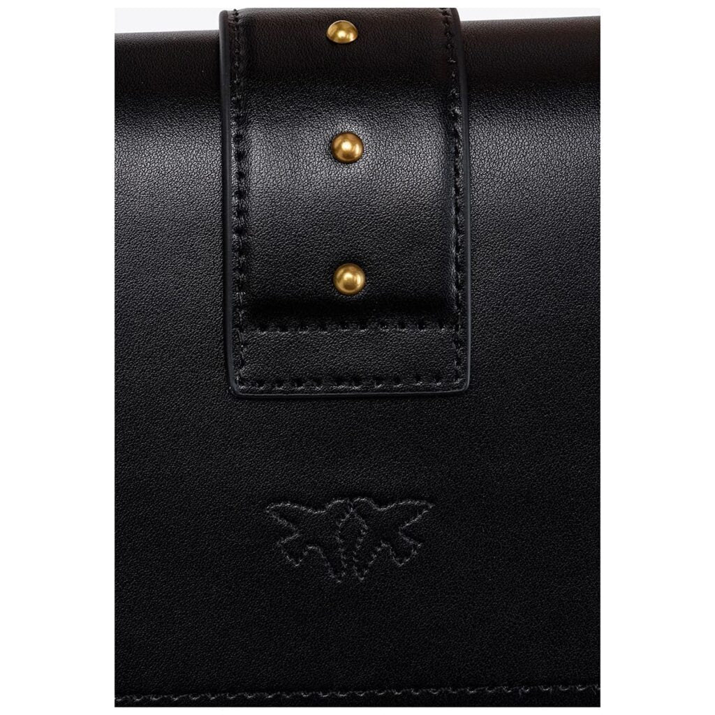Pinko Women's Leather Shoulder & Crossbody Bag – Black Flap Design with Adjustable Strap#01