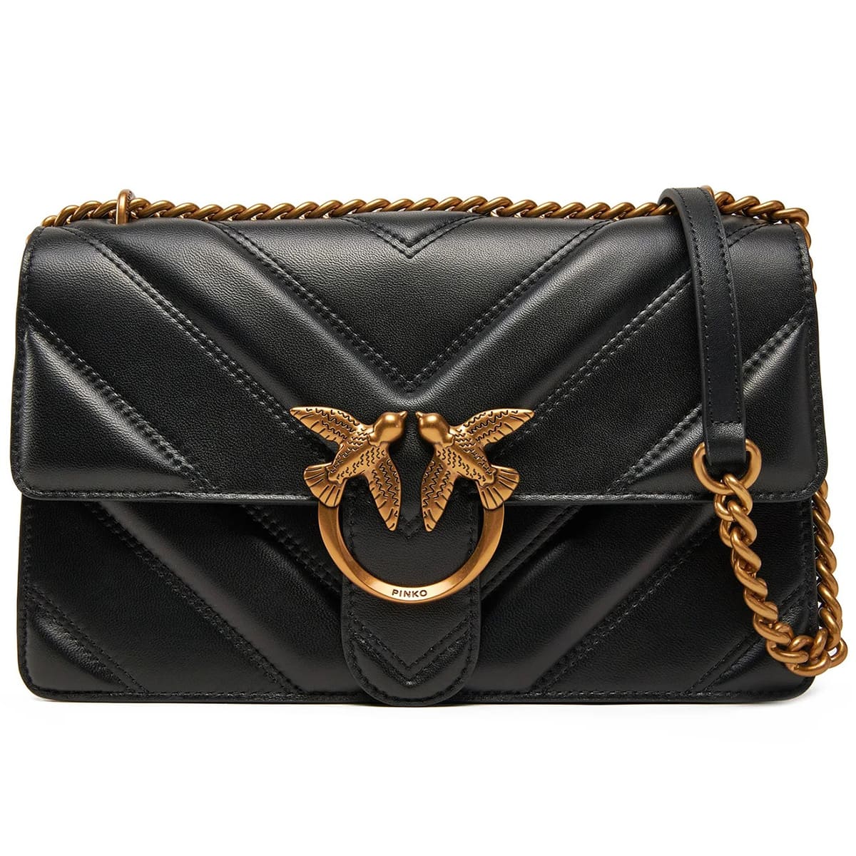 Pinko Women's Leather Shoulder & Crossbody Bag – Black with Elegant Flap Design#05