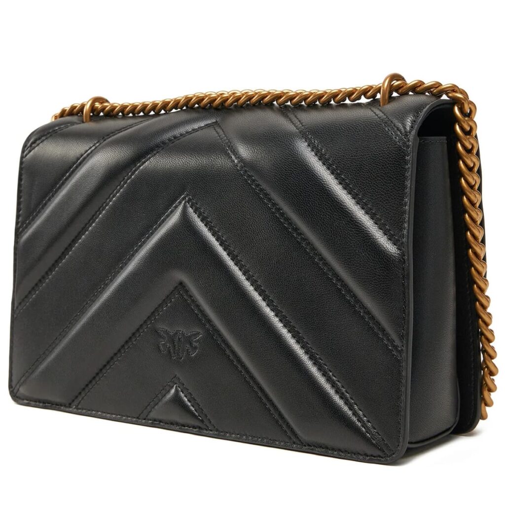 Pinko Women's Leather Shoulder & Crossbody Bag – Black with Elegant Flap Design#05