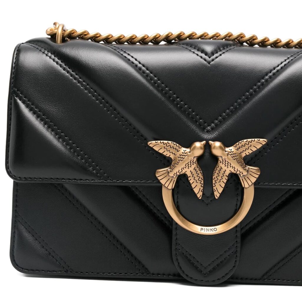 Pinko Women's Leather Shoulder & Crossbody Bag – Black with Elegant Flap Design#05