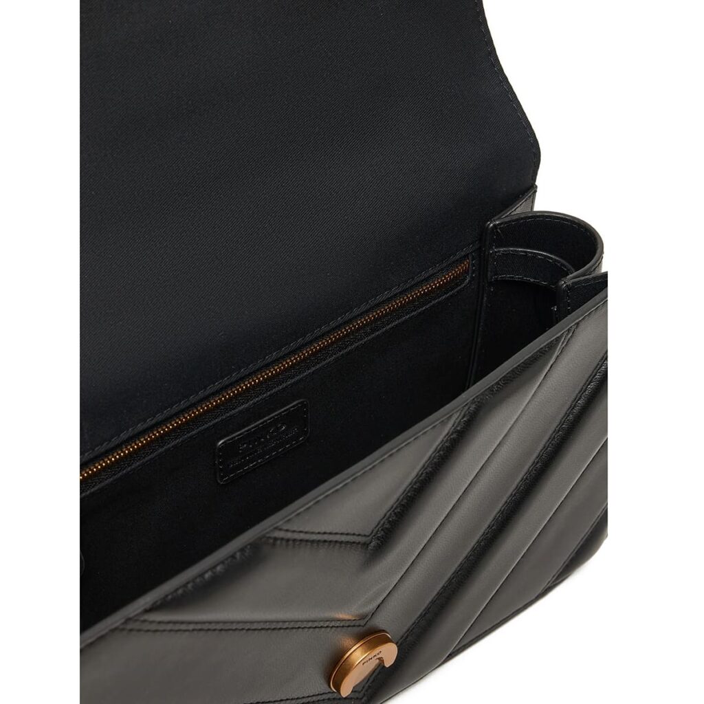 Pinko Women's Leather Shoulder & Crossbody Bag – Black with Elegant Flap Design#05