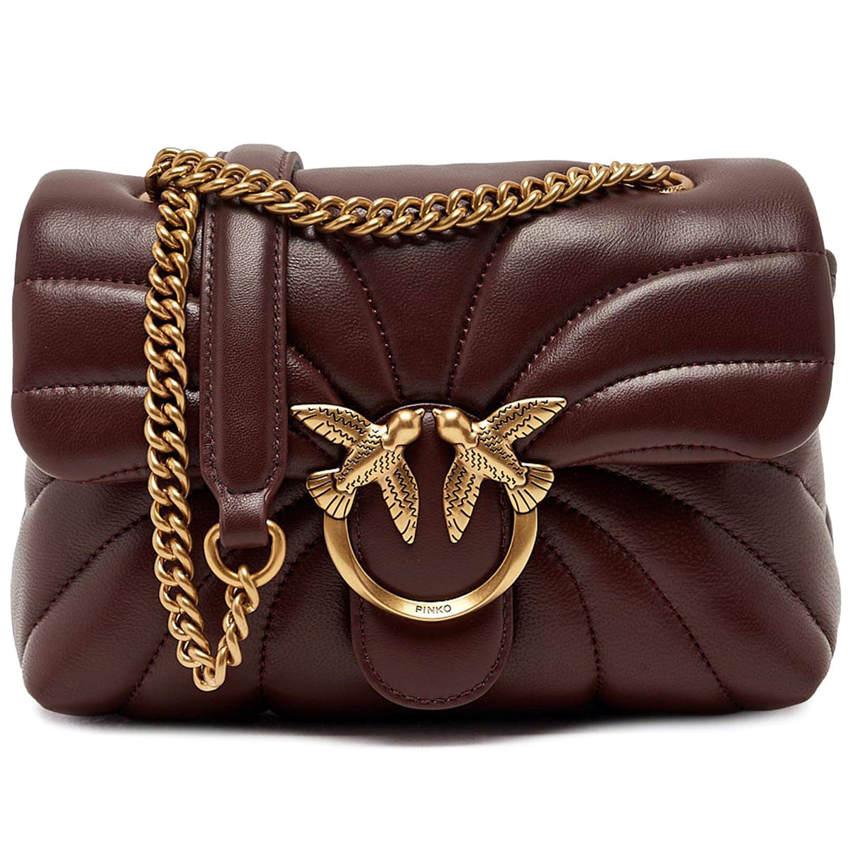 Pinko Women's Leather Shoulder & Crossbody Bag – Burgundy with Elegant Flap Design#03