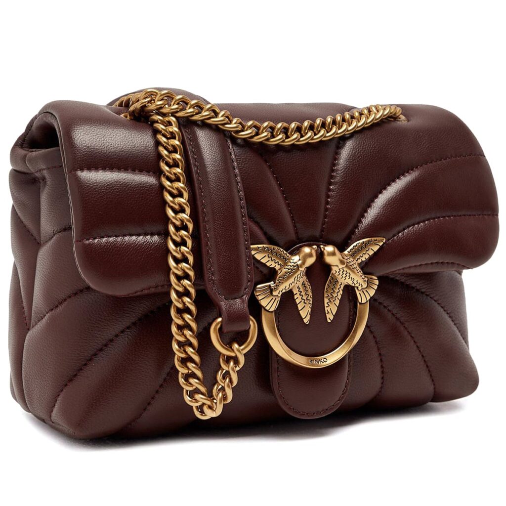 Pinko Women's Leather Shoulder & Crossbody Bag – Burgundy with Elegant Flap Design#03