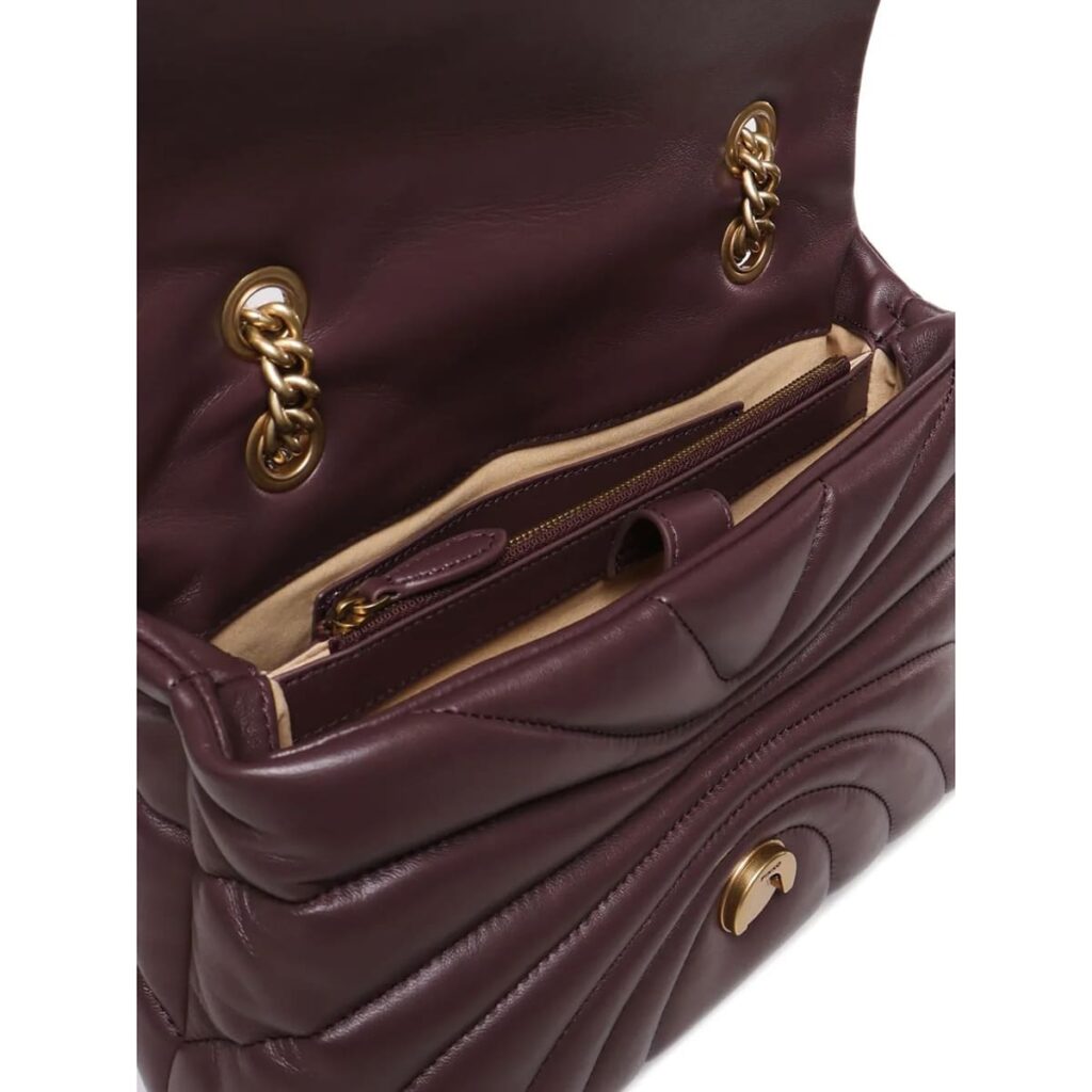 Pinko Women's Leather Shoulder & Crossbody Bag – Burgundy with Elegant Flap Design#03