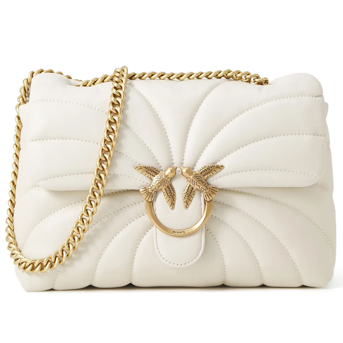 Pinko Women's Leather Shoulder & Crossbody Bag – White with Elegant Flap Design#04