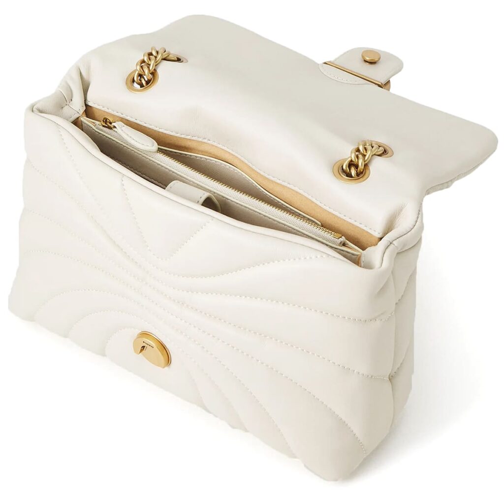Pinko Women's Leather Shoulder & Crossbody Bag – White with Elegant Flap Design#04
