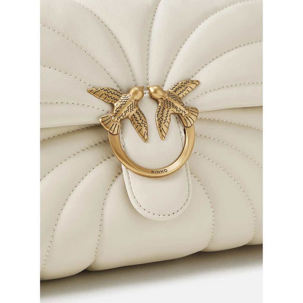 Pinko Women's Leather Shoulder & Crossbody Bag – White with Elegant Flap Design#04