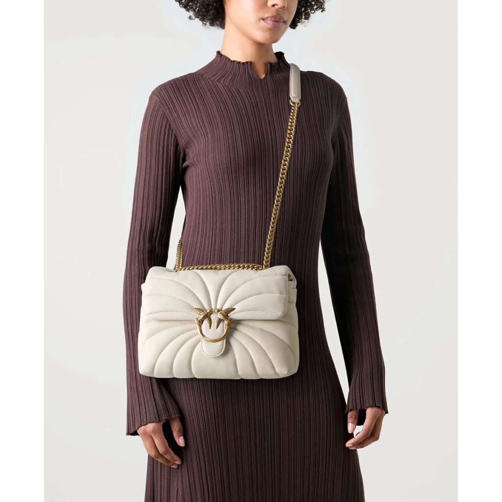 Pinko Women's Leather Shoulder & Crossbody Bag – White with Elegant Flap Design#04