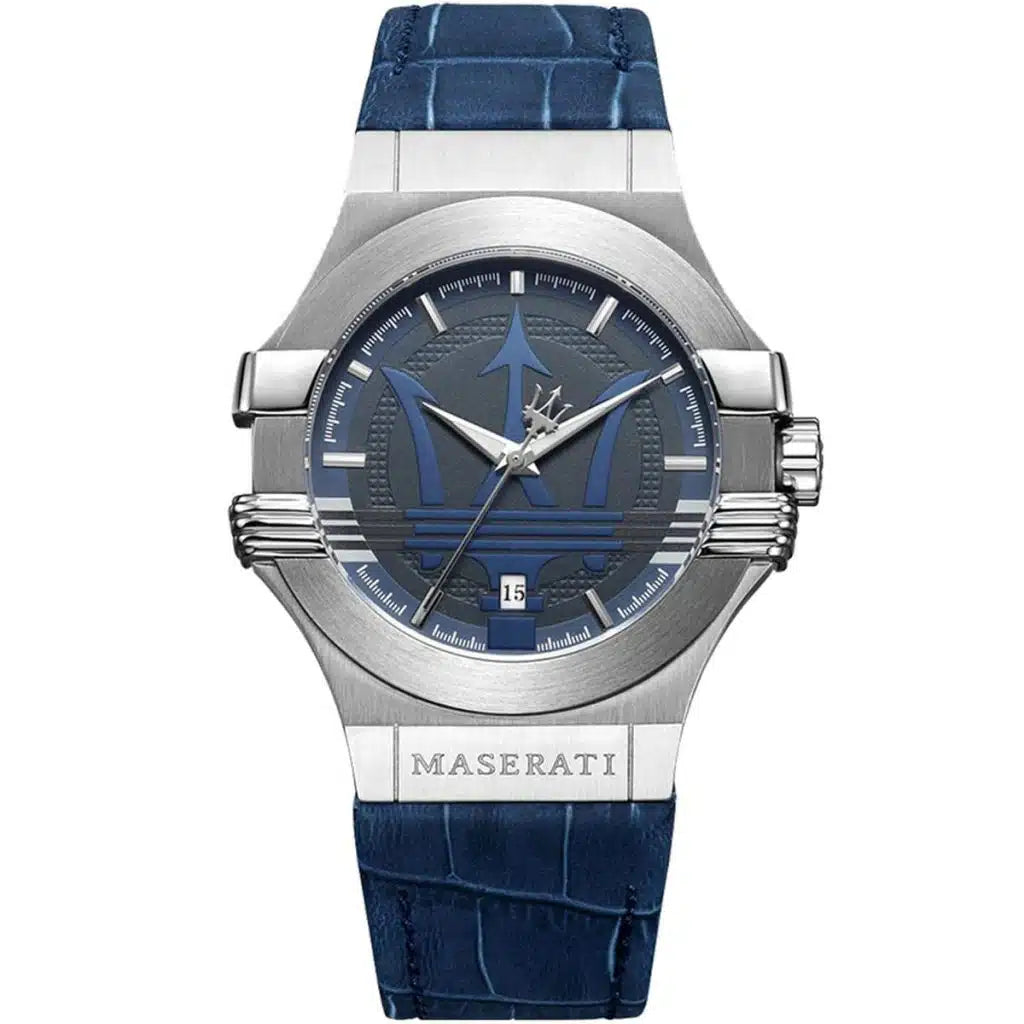 Maserati Potenza Men’s Watch R8851108015 – Blue Dial, Blue Leather Strap, 42mm Quartz Analog