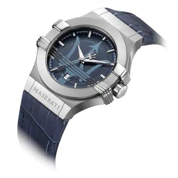 Maserati Potenza Men’s Watch R8851108015 – Blue Dial, Blue Leather Strap, 42mm Quartz Analog