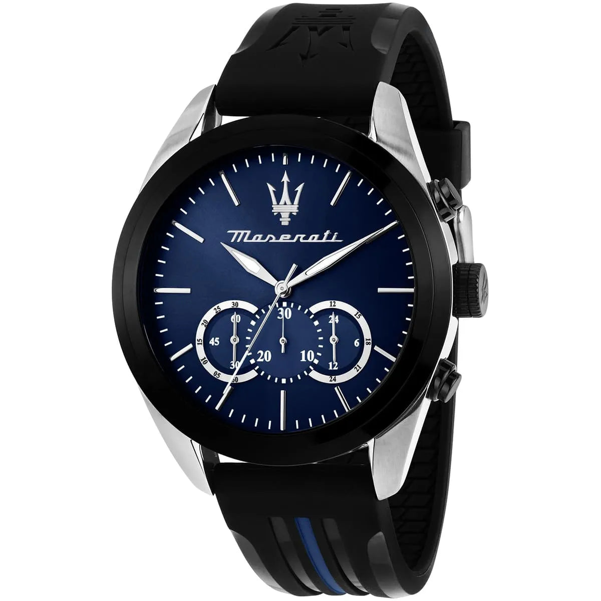Maserati R8871612044 Men’s Watch – Traguardo Blue Dial Sport Watch with Black Silicone Strap