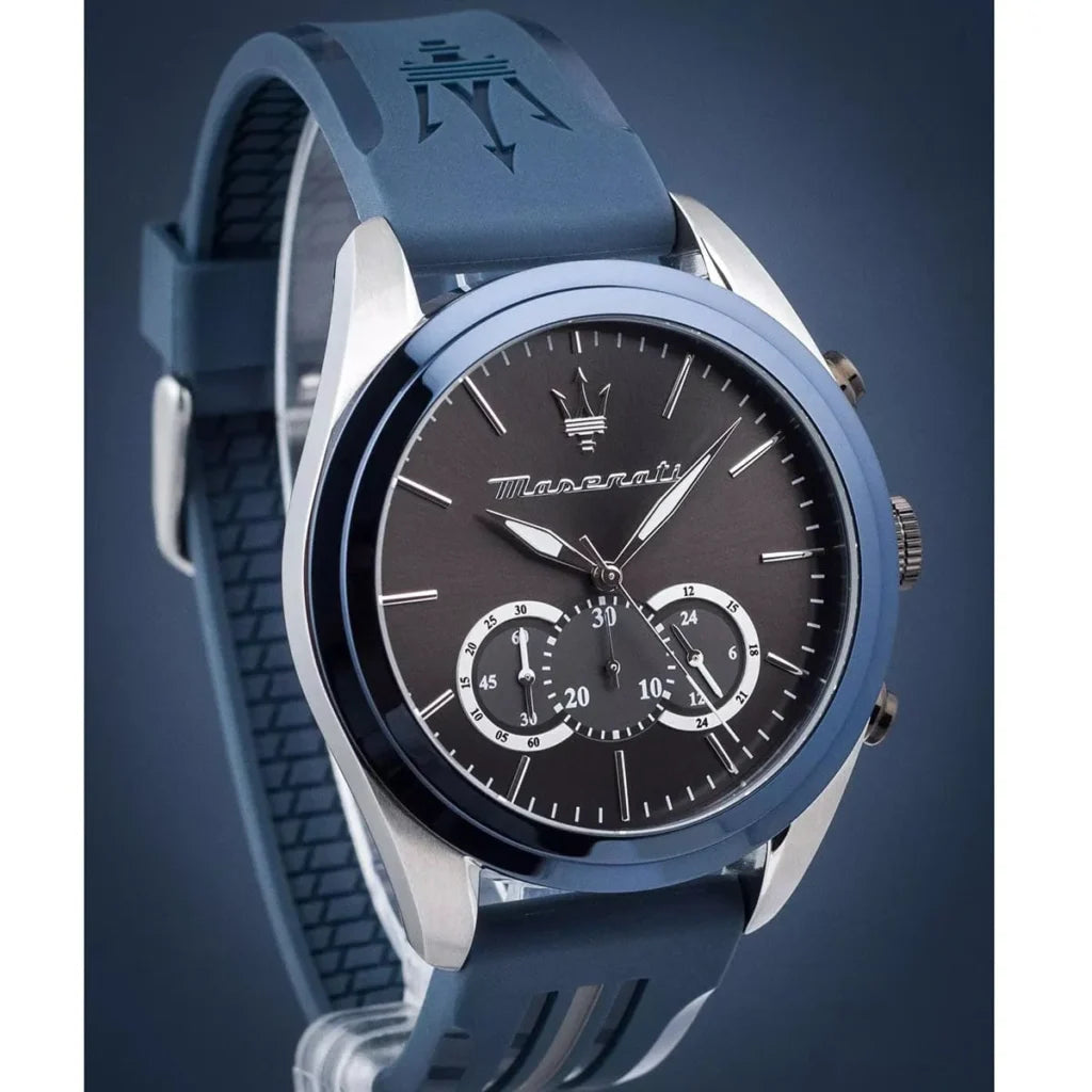 Maserati R8871612046 Men’s Watch – Traguardo Black Dial Sport Watch with Blue Silicone Strap