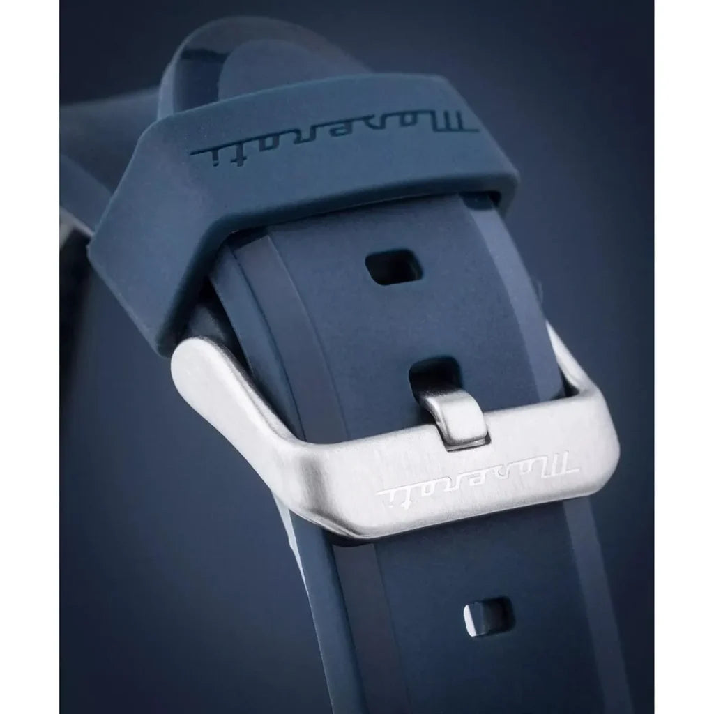 Maserati R8871612046 Men’s Watch – Traguardo Black Dial Sport Watch with Blue Silicone Strap