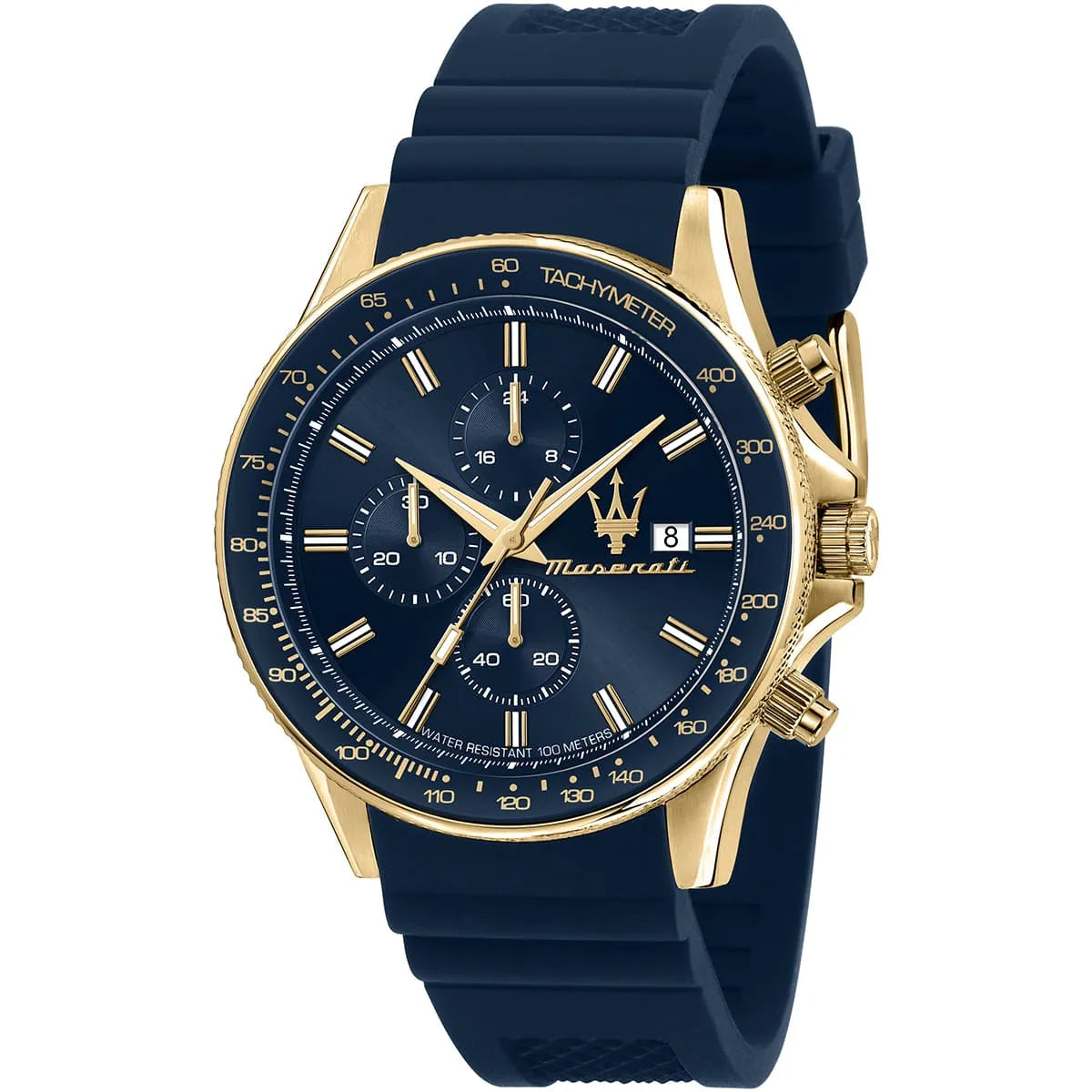 Maserati Sfida Men’s Quartz Chronograph Watch – Blue Dial, Silicone Strap, 44mm – R8871640004