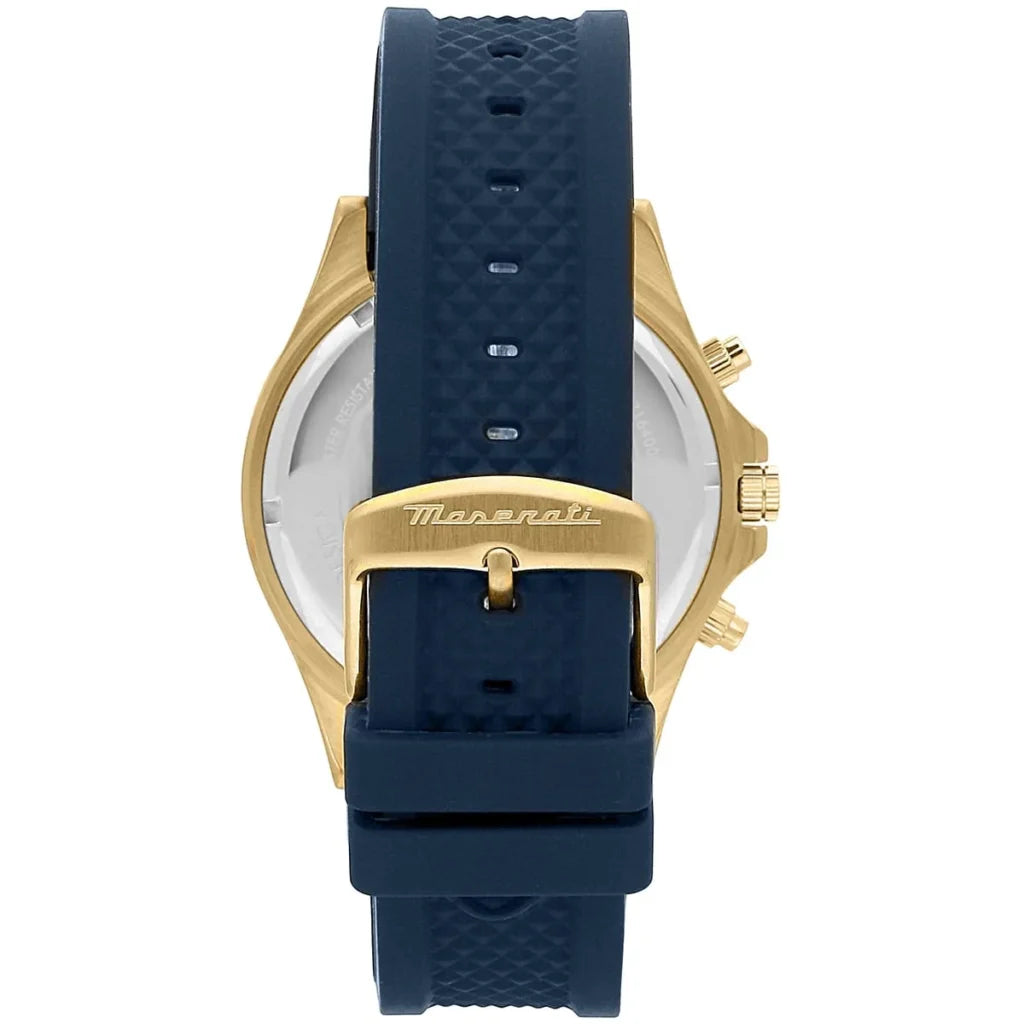 Maserati Sfida Men’s Quartz Chronograph Watch – Blue Dial, Silicone Strap, 44mm – R8871640004