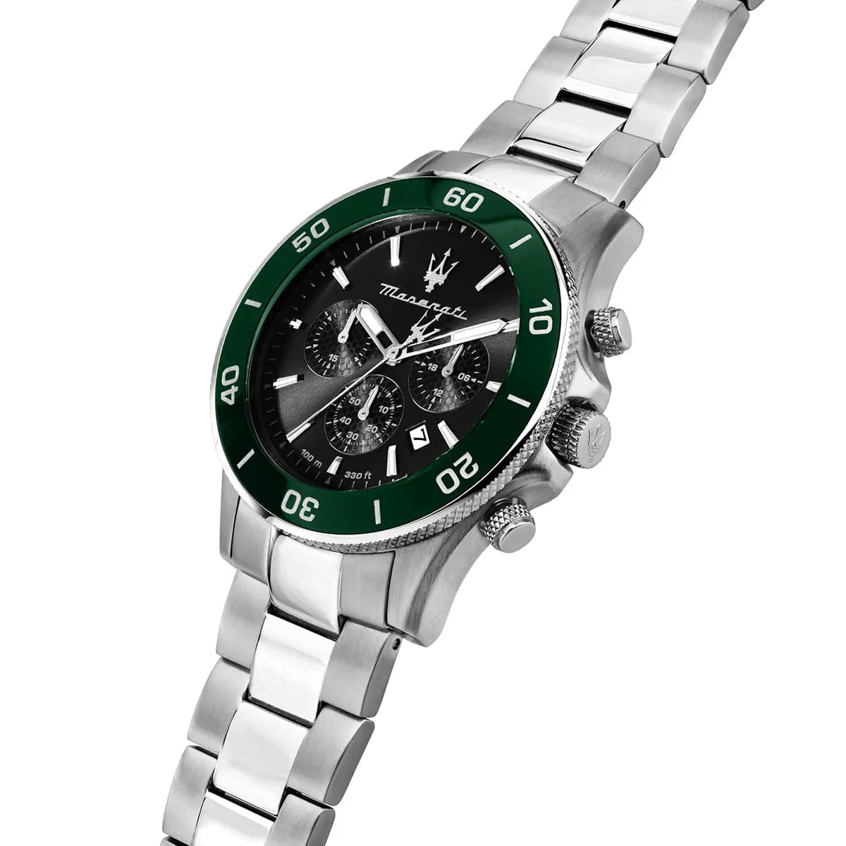 Maserati Competizione Men's Watch R8873600008, Silver Stainless Steel with Green Bezel