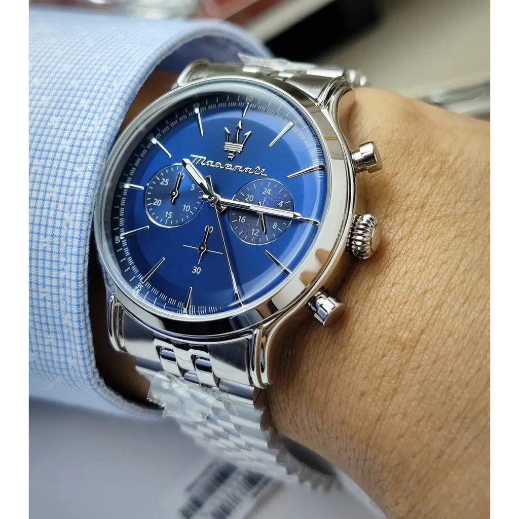 Maserati R8873618024 Men’s Watch – Epoca Blue Dial Stainless Steel Silver Watch