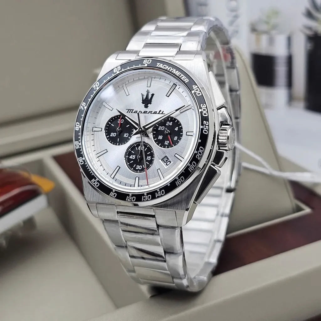 Maserati R8873652006 Velocita Watch – Silver Dial, Full Stainless Steel Bracelet, 100M Water Resistant (43mm)