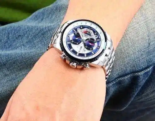 Casio Edifice EF-558D-2AV Chronograph Watch for Men – Blue Dial, Silver Stainless Steel Strap
