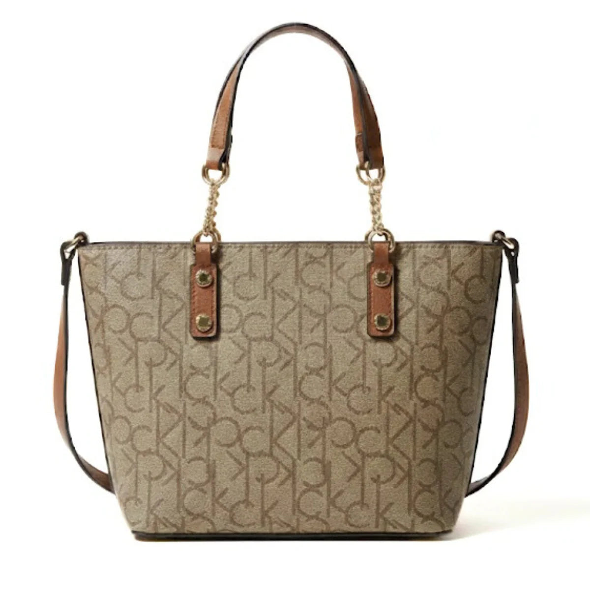 Calvin Klein Medium Tote Bag – Beige Monogram Logo Design, Sophisticated Urban Style #2