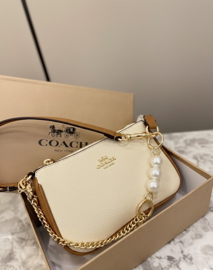 COACH Leather Mini Shoulder Bag – Ivory & Tan #26