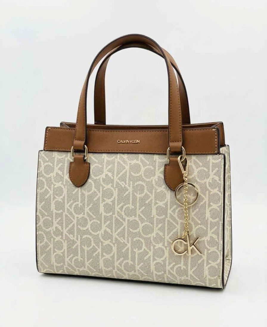 Calvin Klein Monogram Satchel - Chic Beige & Cognac #09