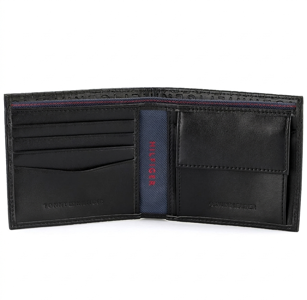Tommy Hilfiger Men's Embossed Logo Leather Wallet - Black #77