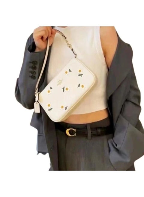 Coach Nolita 19 Leather Wristlet Handbag with Daisy Embroidery – White #38