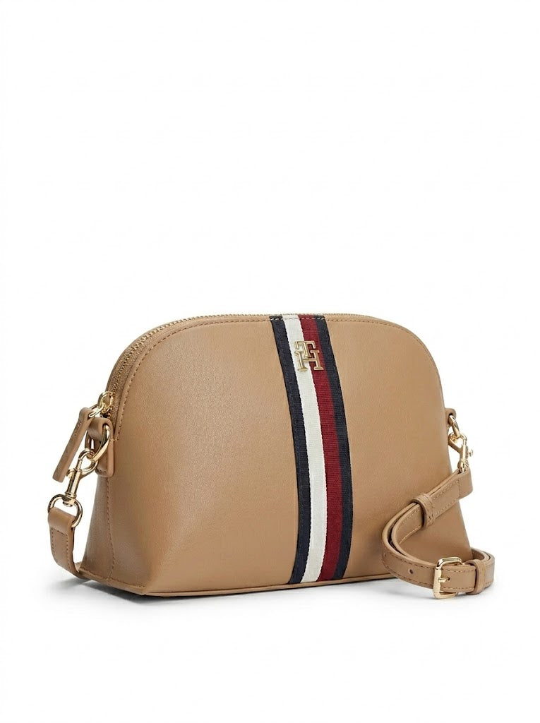 Tommy Hilfiger Dome Crossbody Bag – Rich Tan Camel, Signature Global Stripe & Gold TH Monogram #7