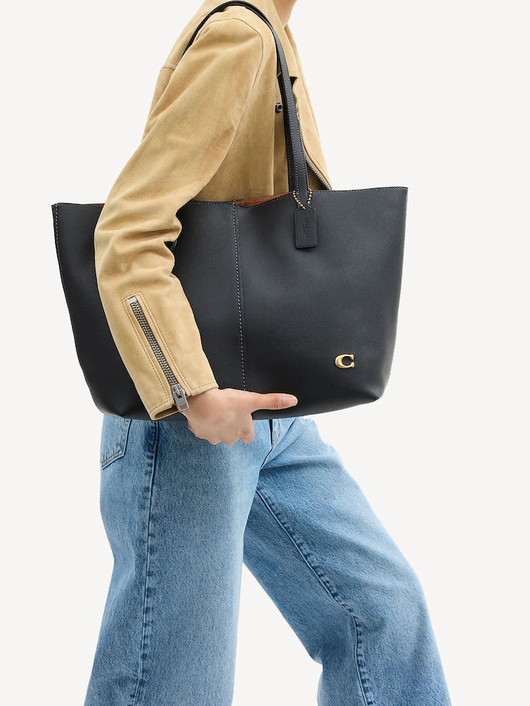 COACH Polished Pebble Leather Tote - Chalk Black #17