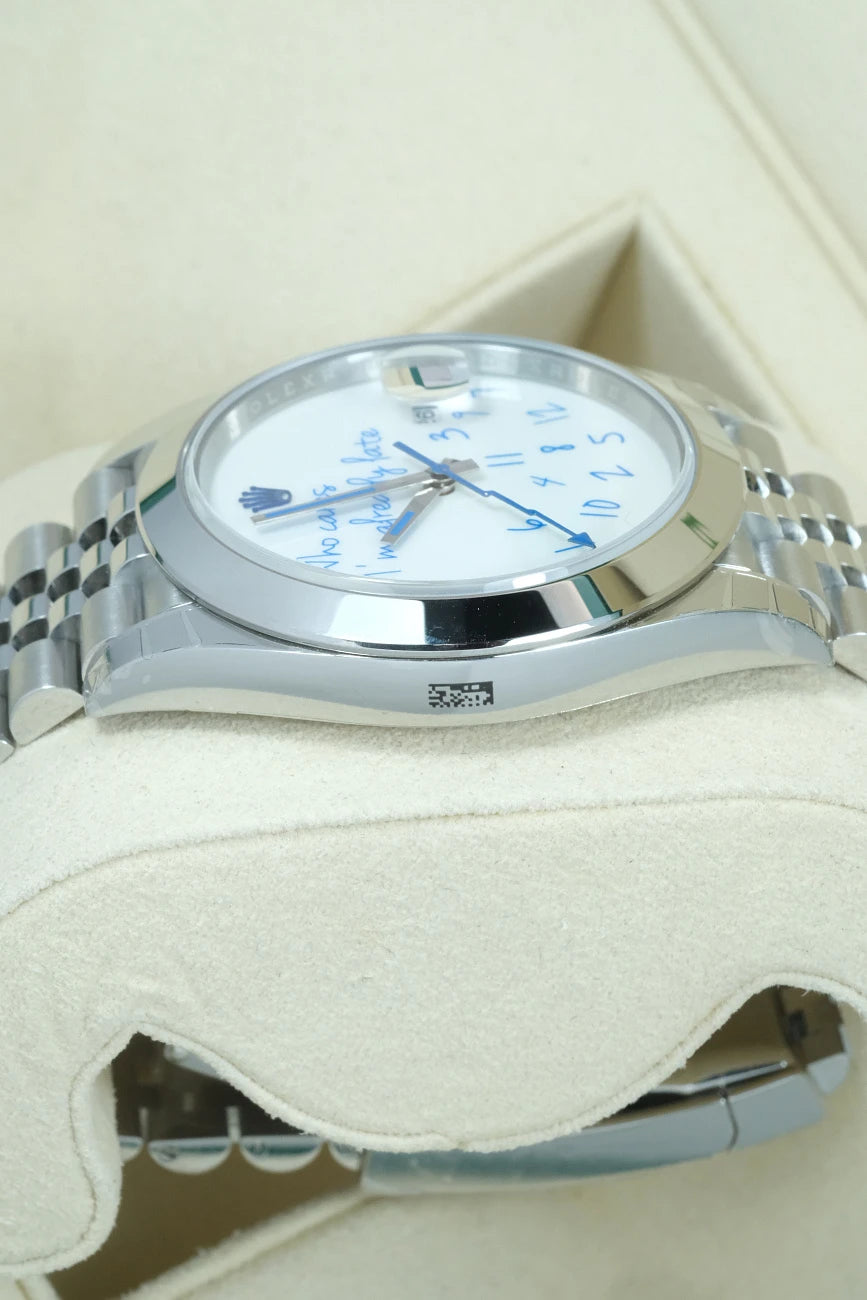 "Who Cares" Custom Dial Silver Watch – Royal Blue Details