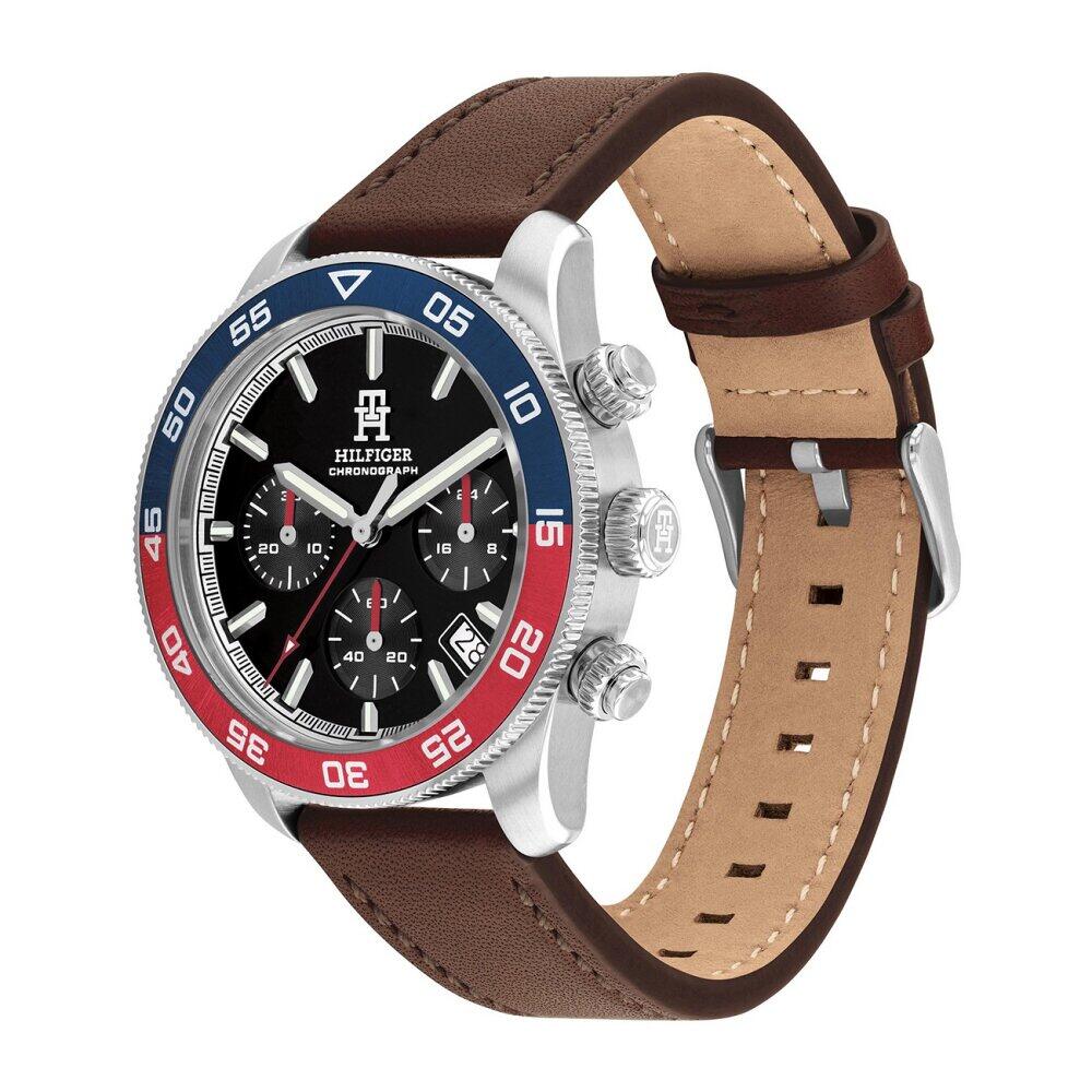 Tommy Hilfiger Men’s 1792166 Chronograph Watch – Brown Leather & Pepsi Bezel