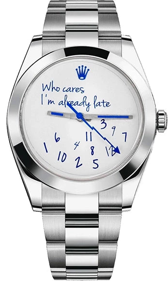 "Who Cares" Custom Dial Silver Watch – Royal Blue Details